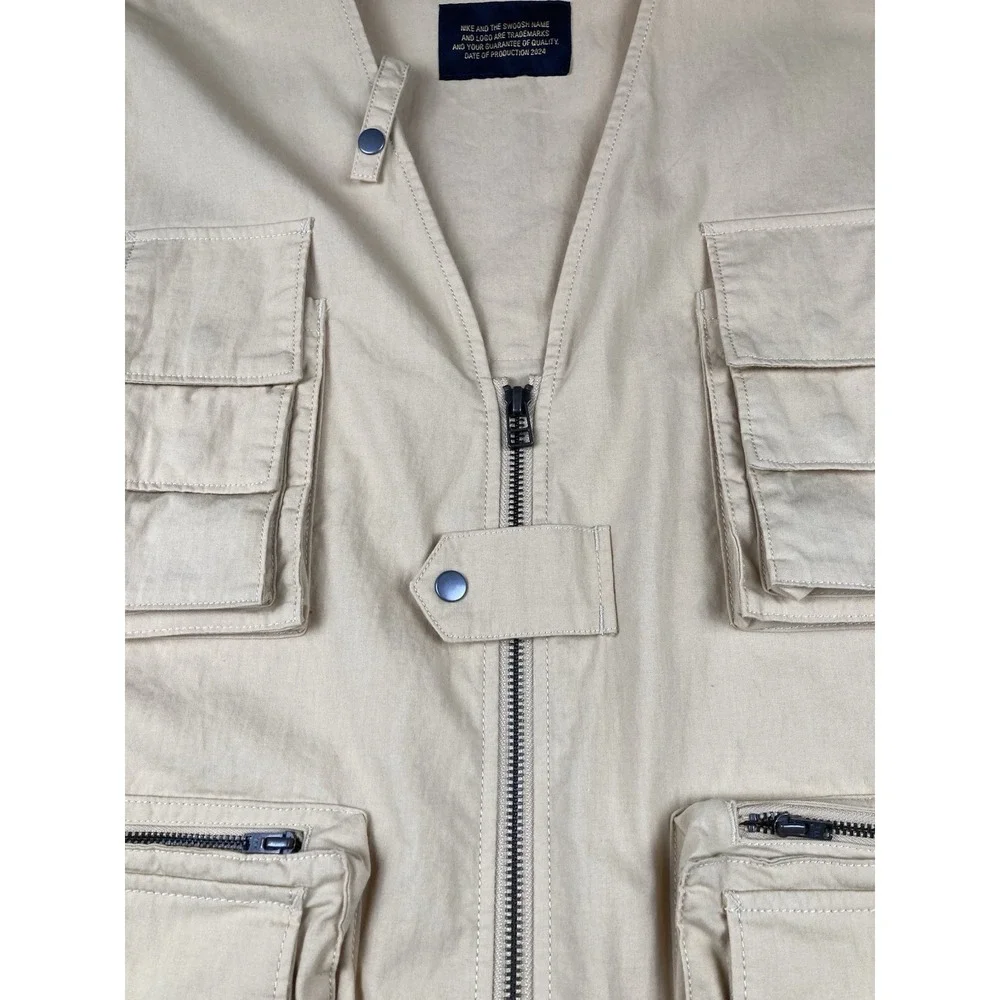 Nike Life Utility Vest Sesame Tan Full Zip Cargo Pockets FN3214-252 Size Large